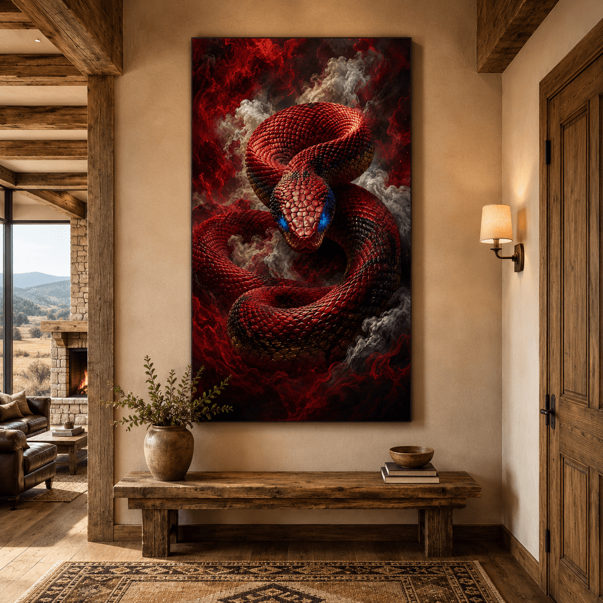 Fire Serpent – Red Snake Fantasy Canvas Wall Art - ART OF ROYALS