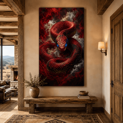 Fire Serpent – Red Snake Fantasy Canvas Wall Art - ART OF ROYALS