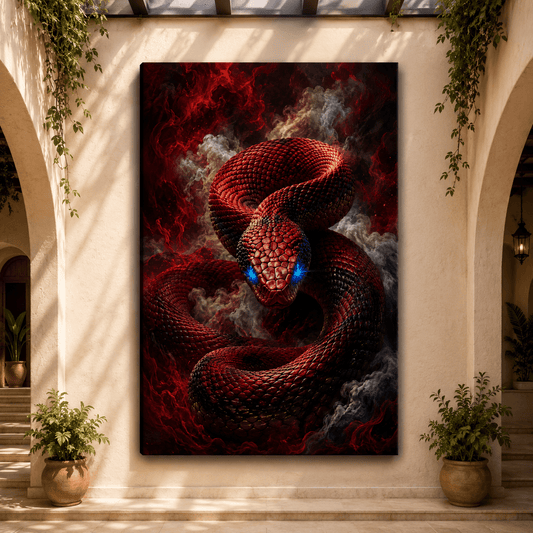 Fire Serpent – Red Snake Fantasy Canvas Wall Art - ART OF ROYALS