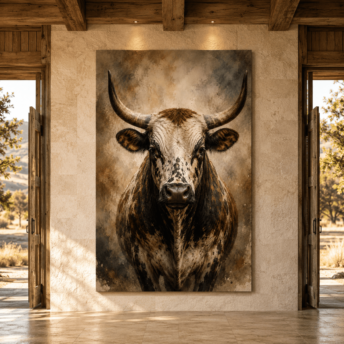 Speckled Bull – Longhorn Portrait Canvas Wall Art - ART OF ROYALS