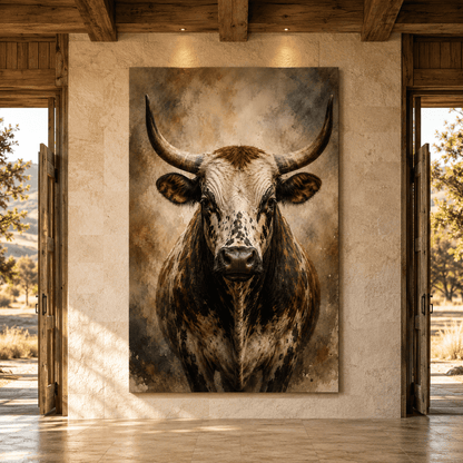 Speckled Bull – Longhorn Portrait Canvas Wall Art - ART OF ROYALS