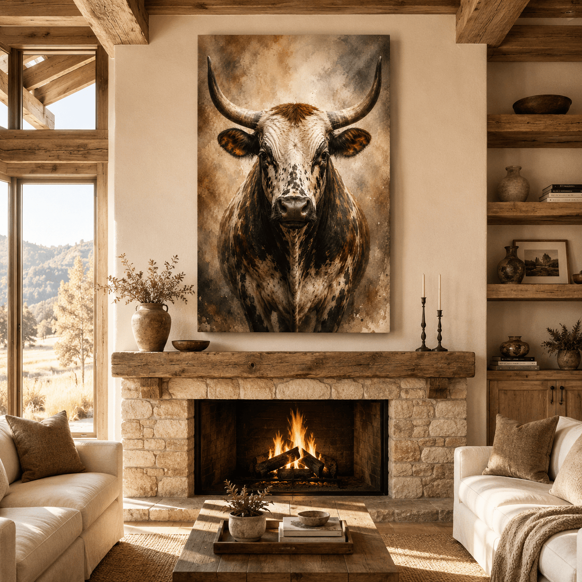 Speckled Bull – Longhorn Portrait Canvas Wall Art - ART OF ROYALS