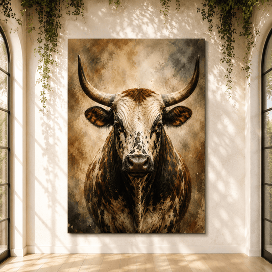 Speckled Bull – Longhorn Portrait Canvas Wall Art - ART OF ROYALS