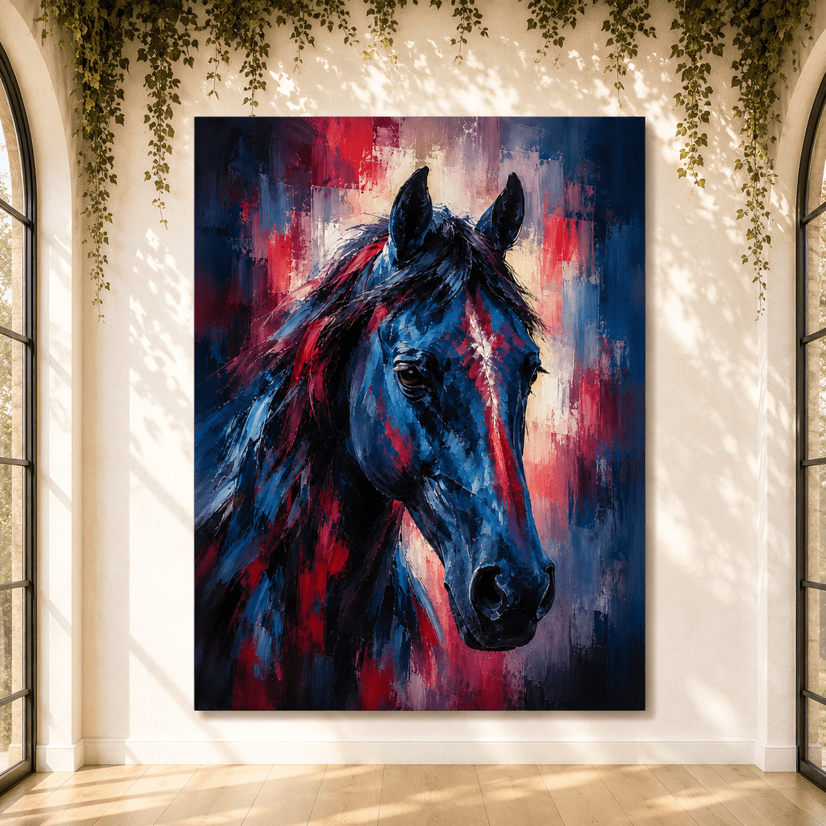 Indigo Stallion – Abstract Horse Portrait Canvas Wall Art - ART OF ROYALS