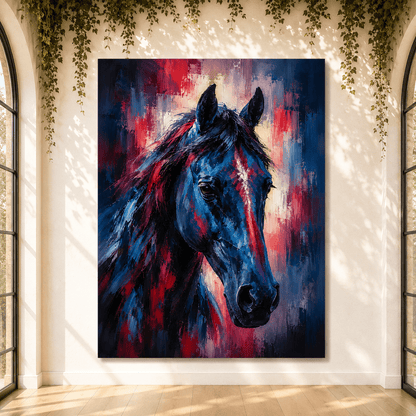 Indigo Stallion – Abstract Horse Portrait Canvas Wall Art - ART OF ROYALS