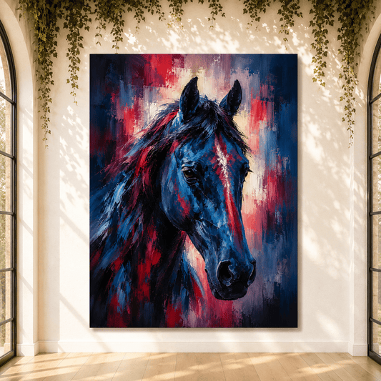 Indigo Stallion – Abstract Horse Portrait Canvas Wall Art - ART OF ROYALS