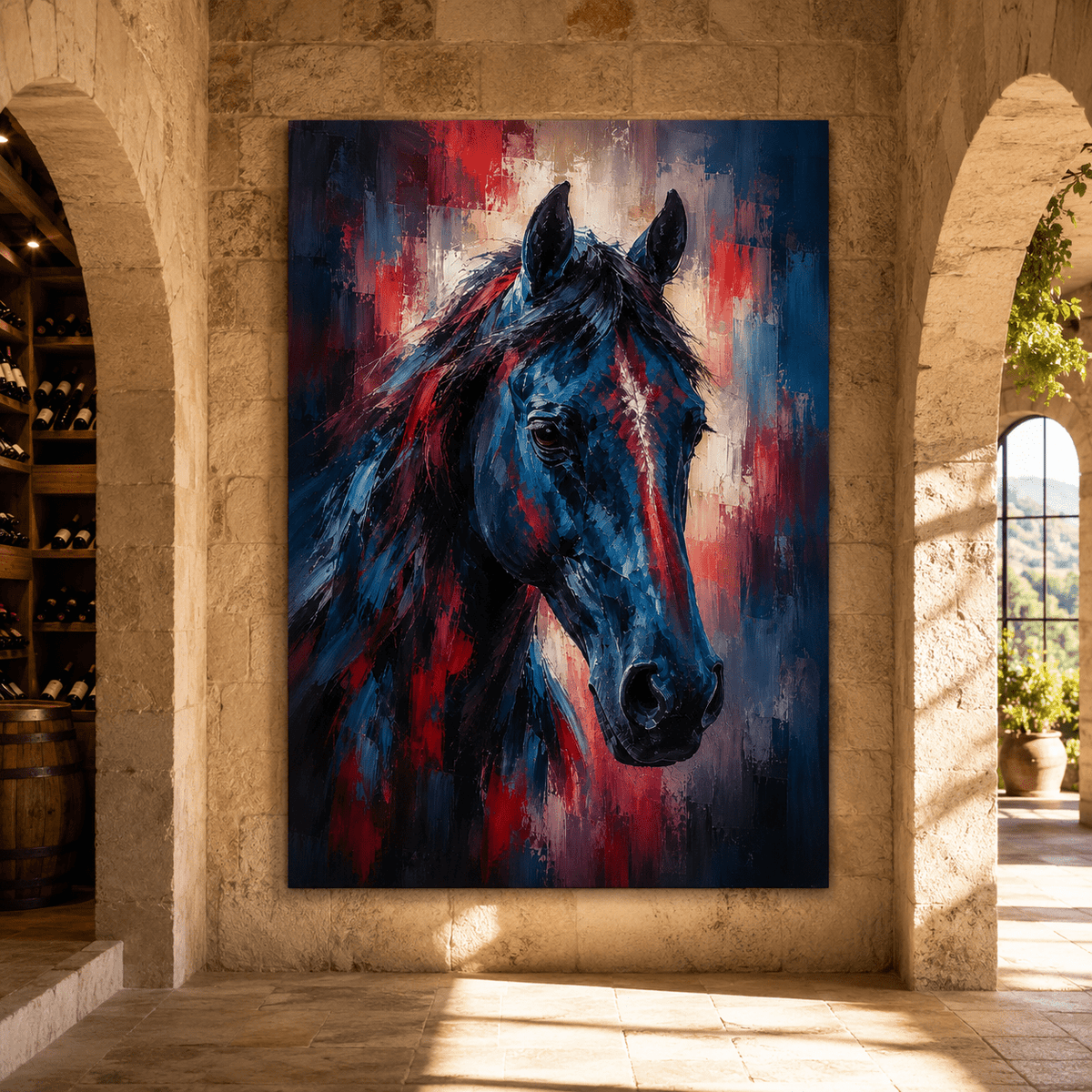 Indigo Stallion – Abstract Horse Portrait Canvas Wall Art - ART OF ROYALS