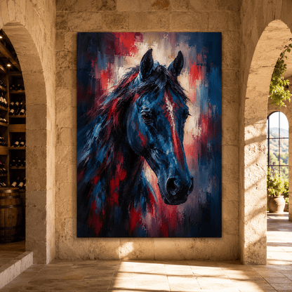 Indigo Stallion – Abstract Horse Portrait Canvas Wall Art - ART OF ROYALS
