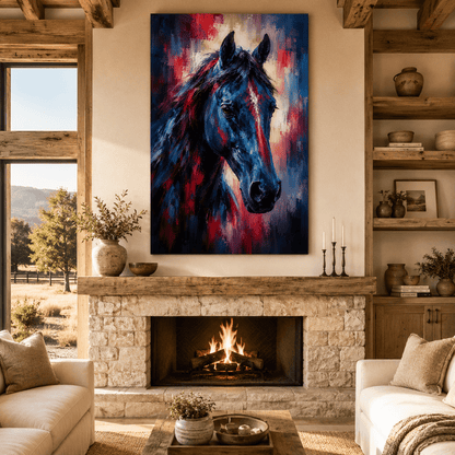 Indigo Stallion – Abstract Horse Portrait Canvas Wall Art - ART OF ROYALS