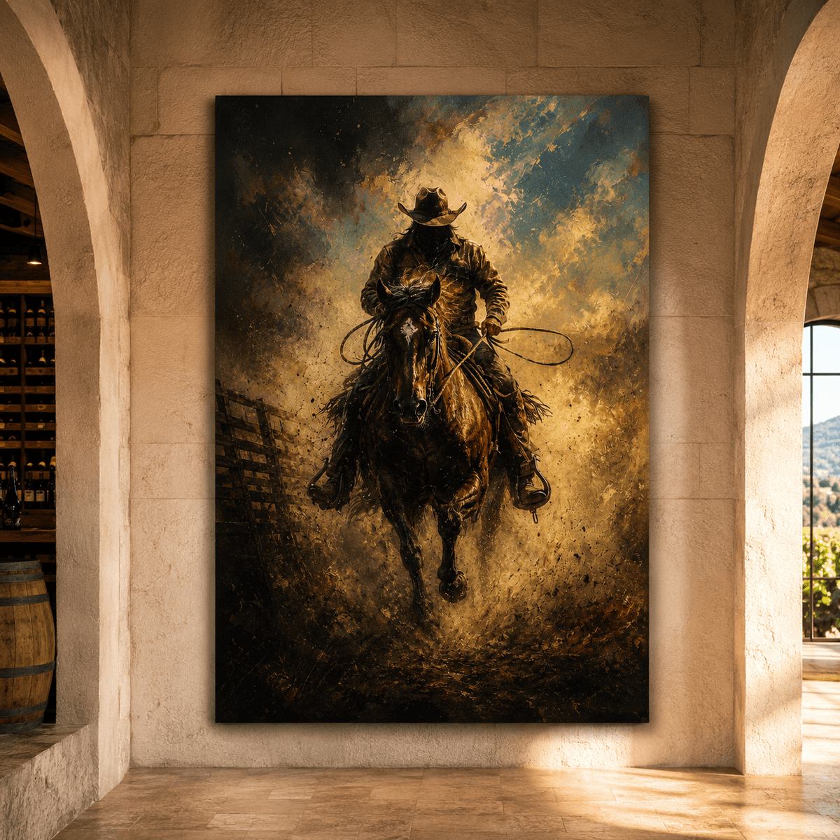 Dust and Thunder – Cowboy Charging on Horseback Canvas Wall Art - ART OF ROYALS