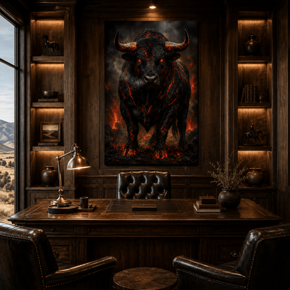Lava Bull – Dark Fantasy Fire Bull Canvas Wall Art - ART OF ROYALS