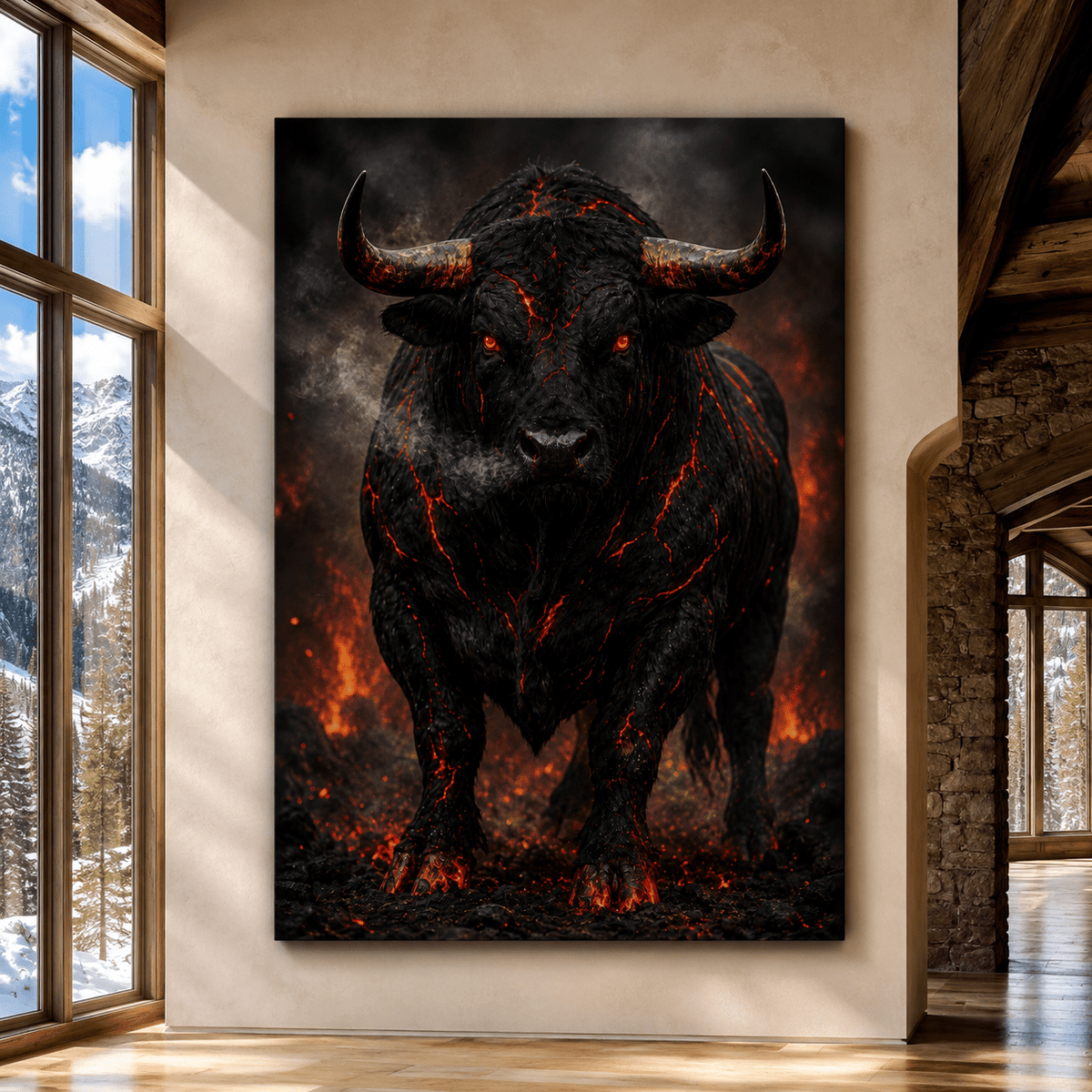 Lava Bull – Dark Fantasy Fire Bull Canvas Wall Art - ART OF ROYALS