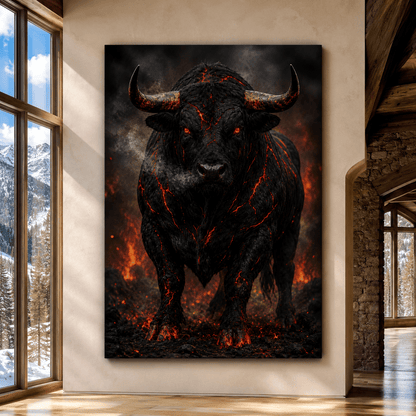 Lava Bull – Dark Fantasy Fire Bull Canvas Wall Art - ART OF ROYALS