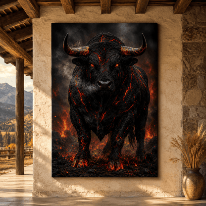 Lava Bull – Dark Fantasy Fire Bull Canvas Wall Art - ART OF ROYALS