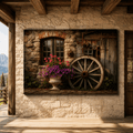 Farmhouse Wall – Wagon Wheel and Flowers Canvas Wall Art