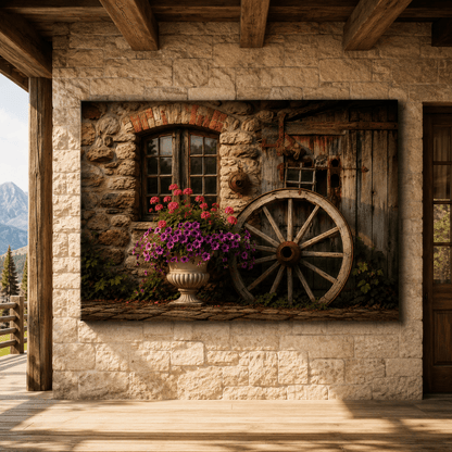 Farmhouse Wall – Wagon Wheel and Flowers Canvas Wall Art - ART OF ROYALS