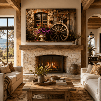 Farmhouse Wall – Wagon Wheel and Flowers Canvas Wall Art - ART OF ROYALS