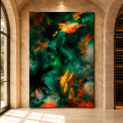 Fire and Sea – Abstract Teal and Orange Canvas Wall Art - ART OF ROYALS
