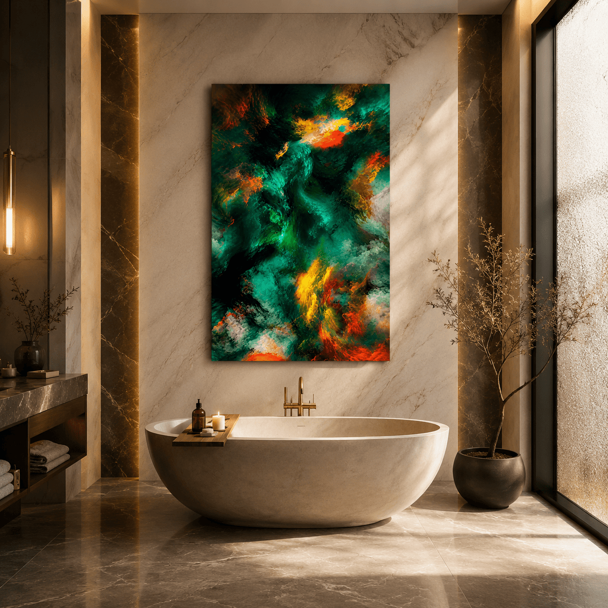 Fire and Sea – Abstract Teal and Orange Canvas Wall Art - ART OF ROYALS