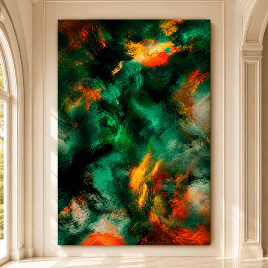 Fire and Sea – Abstract Teal and Orange Canvas Wall Art - ART OF ROYALS
