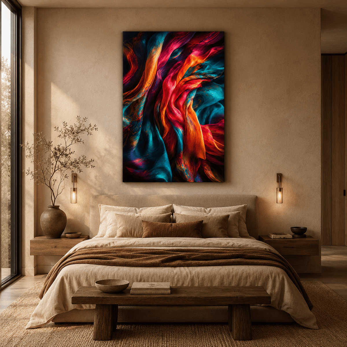 Color in Motion – Abstract Flowing Silk Canvas Wall Art - ART OF ROYALS