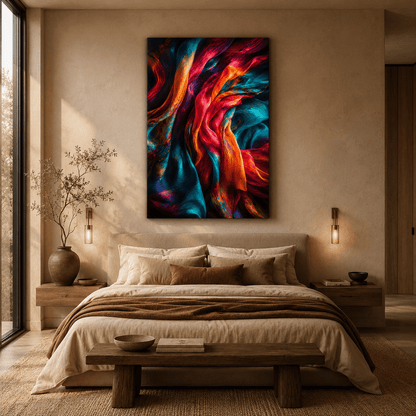 Color in Motion – Abstract Flowing Silk Canvas Wall Art - ART OF ROYALS