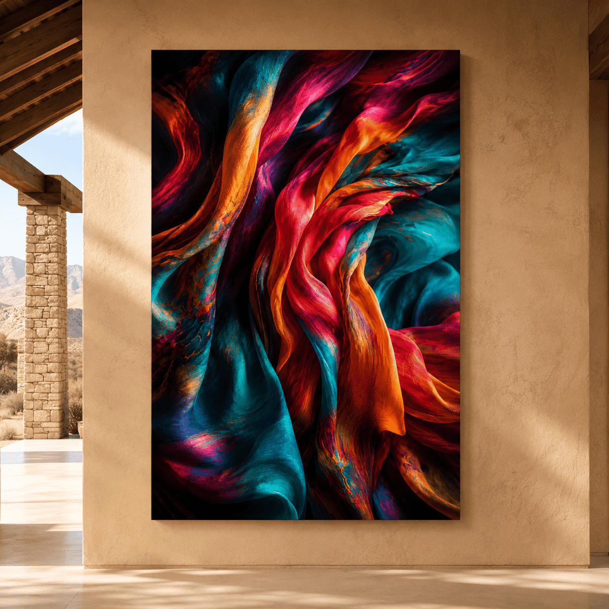 Color in Motion – Abstract Flowing Silk Canvas Wall Art - ART OF ROYALS