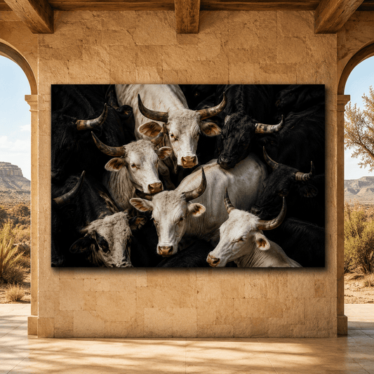 The Herd – Longhorn Cattle Fine Art Canvas Wall Art - ART OF ROYALS