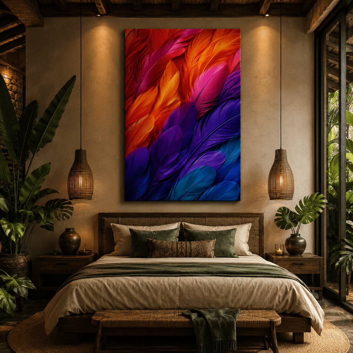 Rainbow Feathers – Colorful Macro Feather Canvas Wall Art - ART OF ROYALS