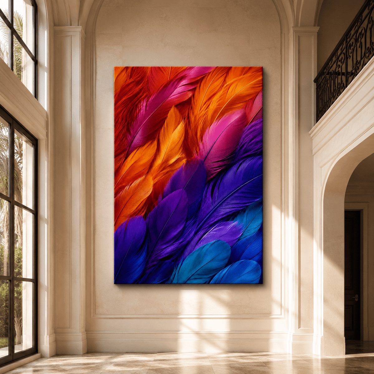 Rainbow Feathers – Colorful Macro Feather Canvas Wall Art - ART OF ROYALS