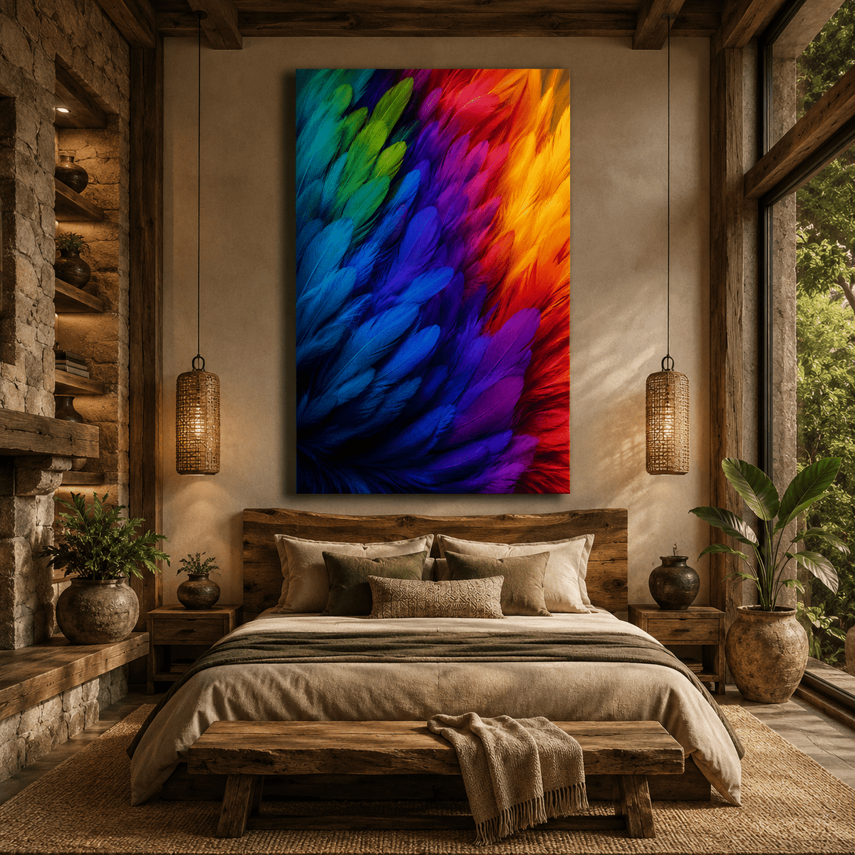 Wings of Color – Full Rainbow Feather Fan Canvas Wall Art - ART OF ROYALS