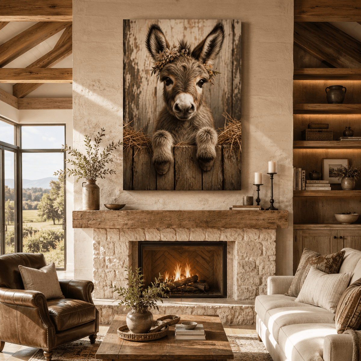 Baby Donkey in Bloom – Flower Crown Foal Canvas Wall Art - ART OF ROYALS