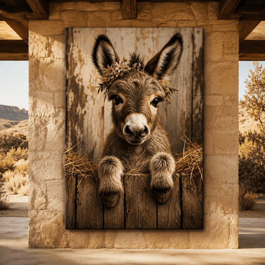 Baby Donkey in Bloom – Flower Crown Foal Canvas Wall Art - ART OF ROYALS