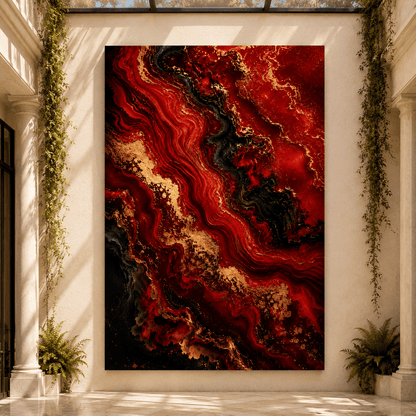 Red Marble Gold – Luxury Abstract Canvas Wall Art - ART OF ROYALS