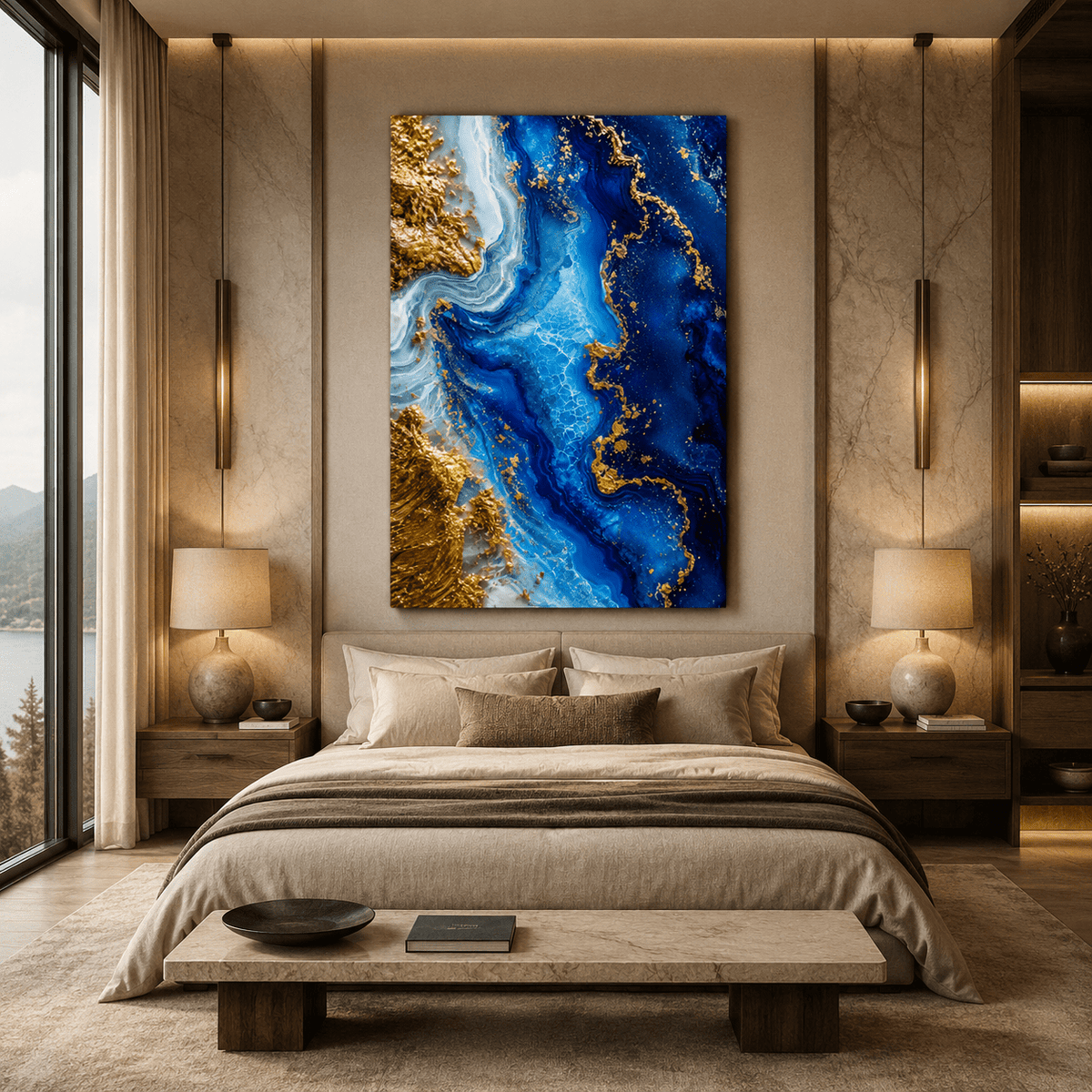 Ocean Gold – Blue and Gold Marble Luxury Canvas Wall Art - ART OF ROYALS