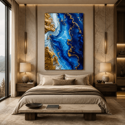 Ocean Gold – Blue and Gold Marble Luxury Canvas Wall Art - ART OF ROYALS