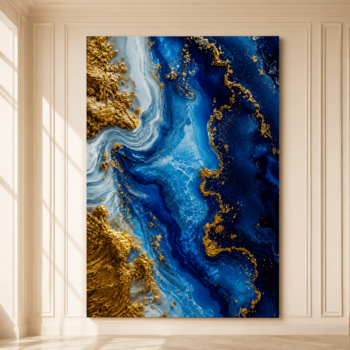 Ocean Gold – Blue and Gold Marble Luxury Canvas Wall Art - ART OF ROYALS