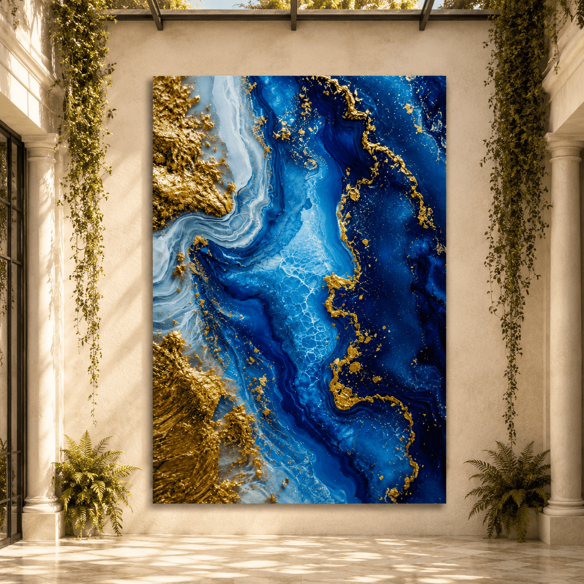 Ocean Gold – Blue and Gold Marble Luxury Canvas Wall Art - ART OF ROYALS