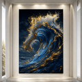 Golden Wave – Blue and Gold Ocean Canvas Wall Art