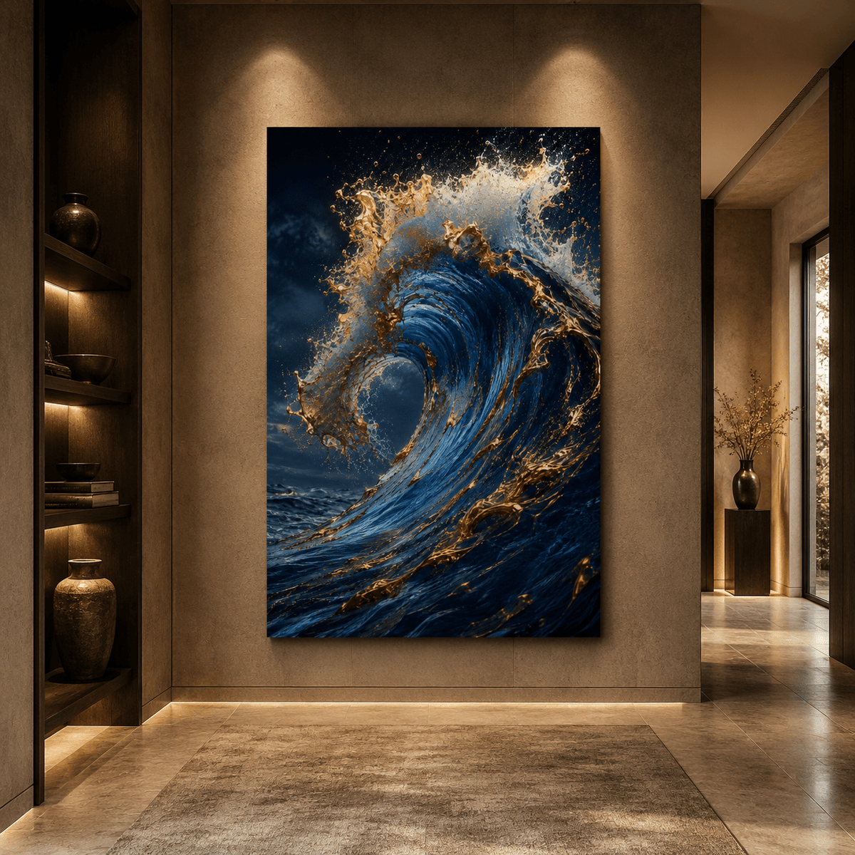 Golden Wave – Blue and Gold Ocean Canvas Wall Art - ART OF ROYALS