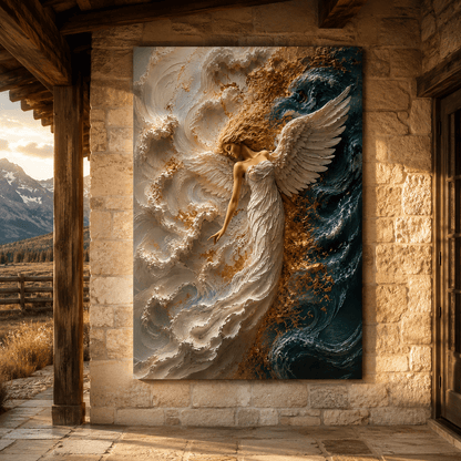 Angel of the Deep – White and Gold Angel Canvas Wall Art - ART OF ROYALS