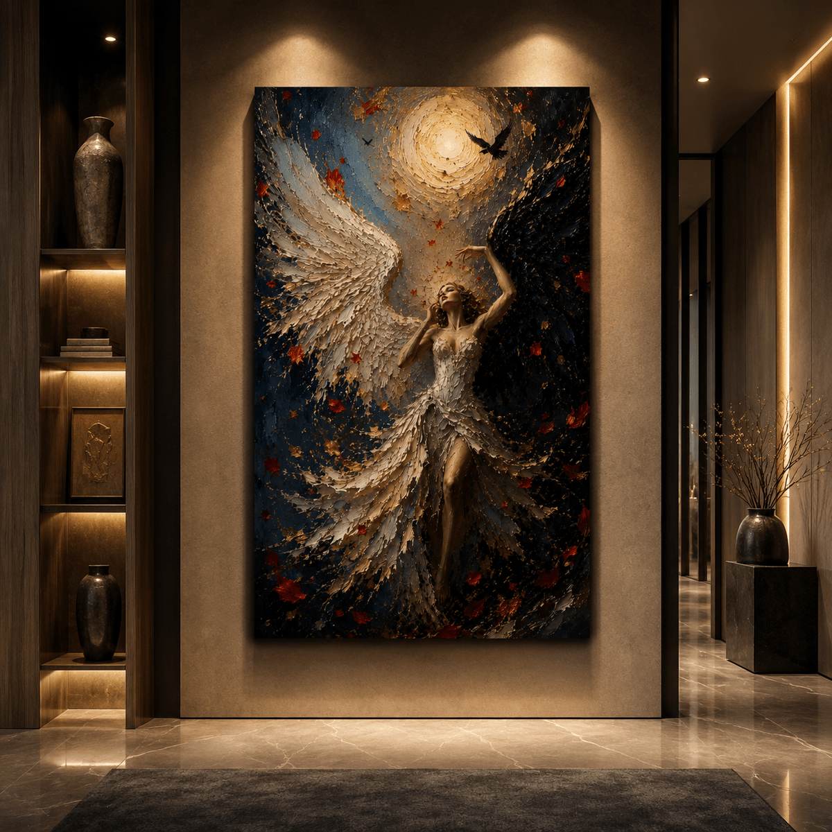 Rising Angel – Gold Sun and Autumn Wings Canvas Wall Art - ART OF ROYALS