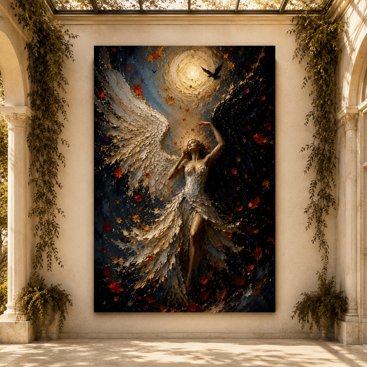 Rising Angel – Gold Sun and Autumn Wings Canvas Wall Art - ART OF ROYALS