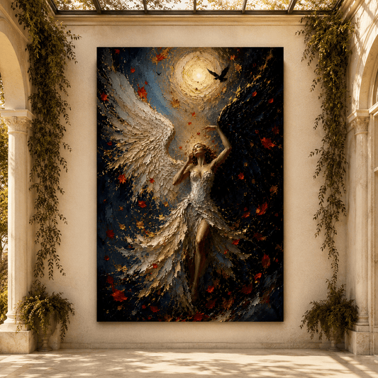 Rising Angel – Gold Sun and Autumn Wings Canvas Wall Art - ART OF ROYALS
