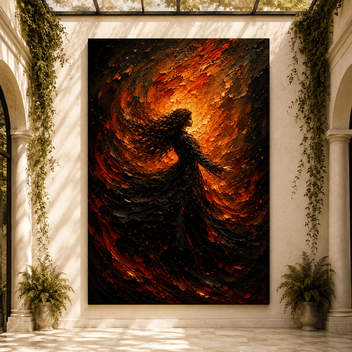 Into the Fire – Woman and Flame Impasto Canvas Wall Art - ART OF ROYALS