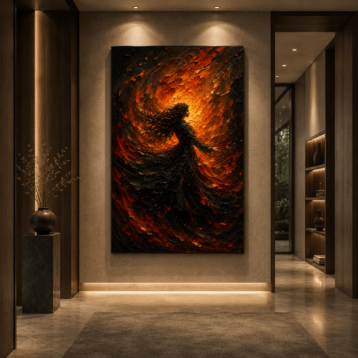 Into the Fire – Woman and Flame Impasto Canvas Wall Art - ART OF ROYALS