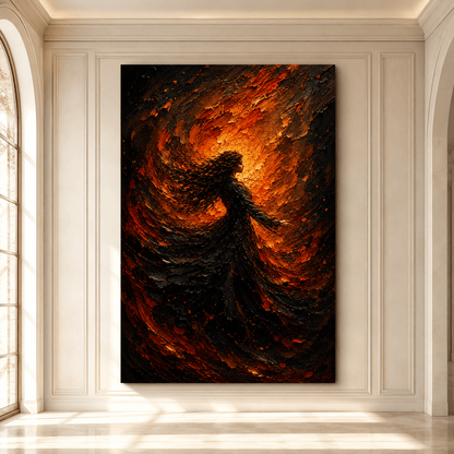 Into the Fire – Woman and Flame Impasto Canvas Wall Art - ART OF ROYALS
