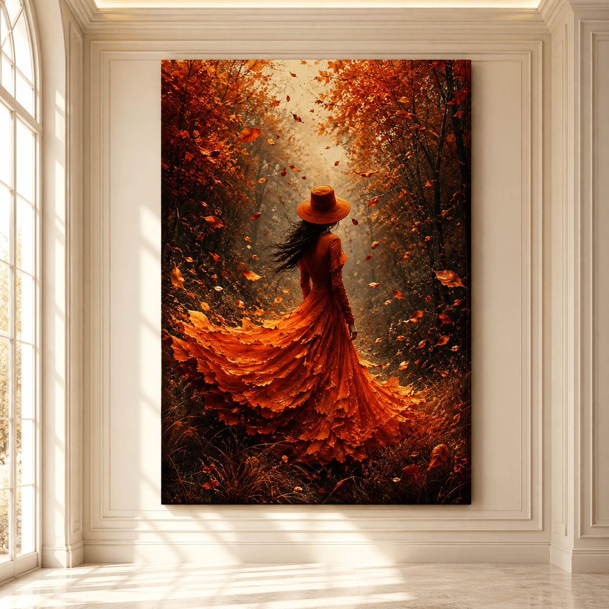 Daughter of Autumn – Woman in Fall Forest Canvas Wall Art - ART OF ROYALS