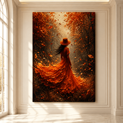 Daughter of Autumn – Woman in Fall Forest Canvas Wall Art - ART OF ROYALS