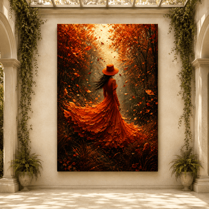 Daughter of Autumn – Woman in Fall Forest Canvas Wall Art - ART OF ROYALS